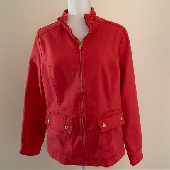 •Liz Claiborne• Coral Denim Zipper Jacket-Size XL - Picture 3 of 9
